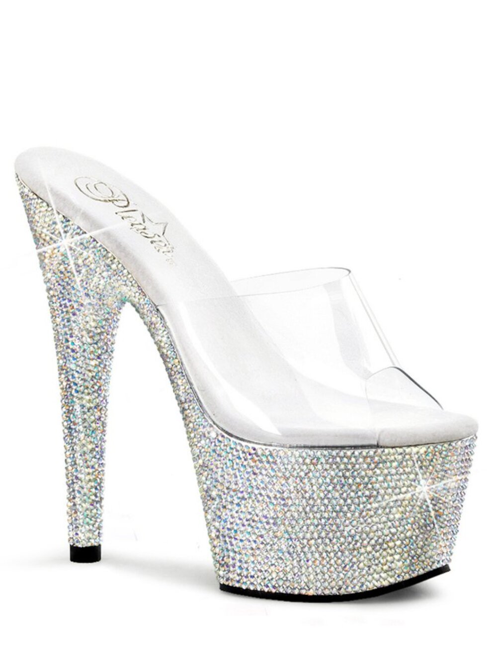 Pleaser Bejeweled 701DM Multi RS, 7" Heel, 2 3/4" PF Platform Heels Clr/Slv